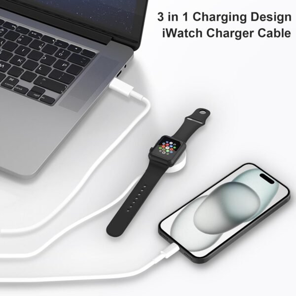 Apple Watch Charger, 3 in 1 Magnetic iWatch Charger with USB-C Charging Cable 4FT for iPhone Apple Watch Series Ultra SE 9 8 7 6 5 4 & iPhone 16/15/14/Galaxy S23 - Image 3
