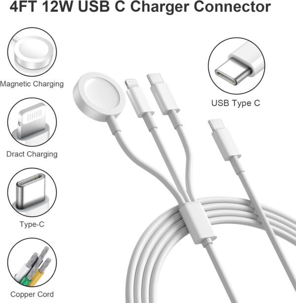 Apple Watch Charger, 3 in 1 Magnetic iWatch Charger with USB-C Charging Cable 4FT for iPhone Apple Watch Series Ultra SE 9 8 7 6 5 4 & iPhone 16/15/14/Galaxy S23 - Image 5
