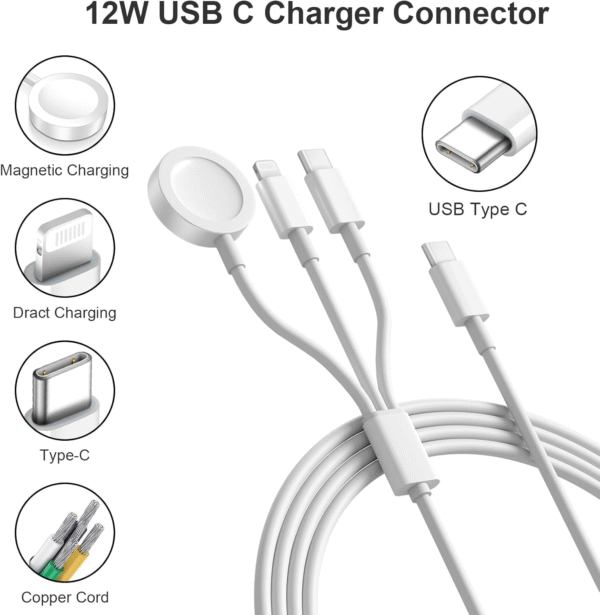 Apple Watch Charger, 3 in 1 Magnetic iWatch Charger with USB-C Charging Cable 4FT for iPhone Apple Watch Series Ultra SE 9 8 7 6 5 4 & iPhone 16/15/14/Galaxy S23 - Image 6