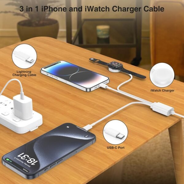 Apple Watch Charger, 3 in 1 Magnetic iWatch Charger with USB-C Charging Cable 4FT for iPhone Apple Watch Series Ultra SE 9 8 7 6 5 4 & iPhone 16/15/14/Galaxy S23 - Image 8