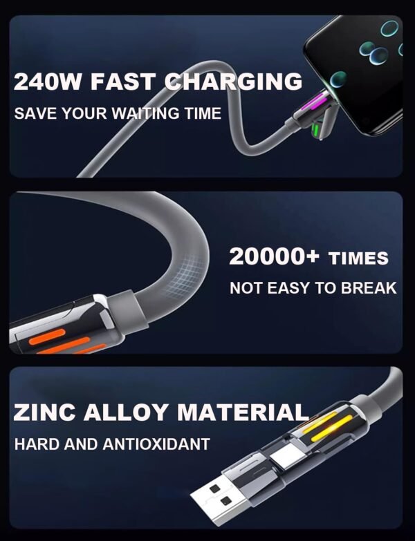 4-in-1 Universal Multi USB Charging Cable, Charger Cord with LED Light Indicators for iPhone 16/15/14/13, iPad, Samsung, MacBook, Tablets & More - Image 10